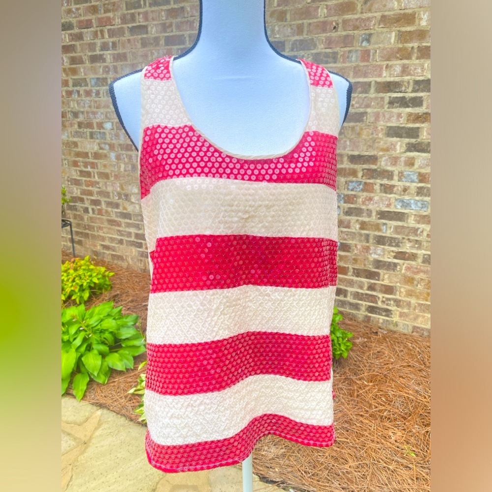 Judith March Red and Cream Striped Sequin Tank Top